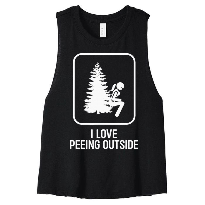 I Love Peeing Outside Girl Sign Funny Camping Hiking Outdoor Women's Racerback Cropped Tank