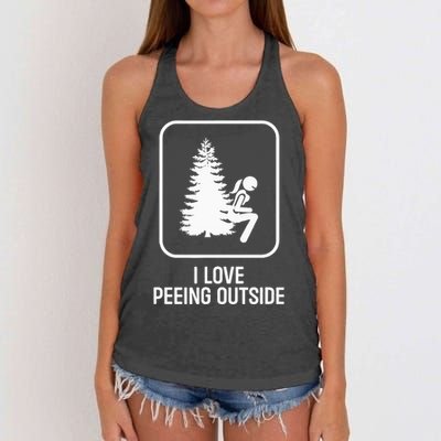 I Love Peeing Outside Girl Sign Funny Camping Hiking Outdoor Women's Knotted Racerback Tank