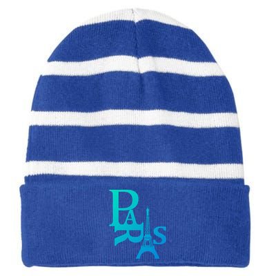 I Love Paris Eiffel Tower France Meaningful Gift Striped Beanie with Solid Band