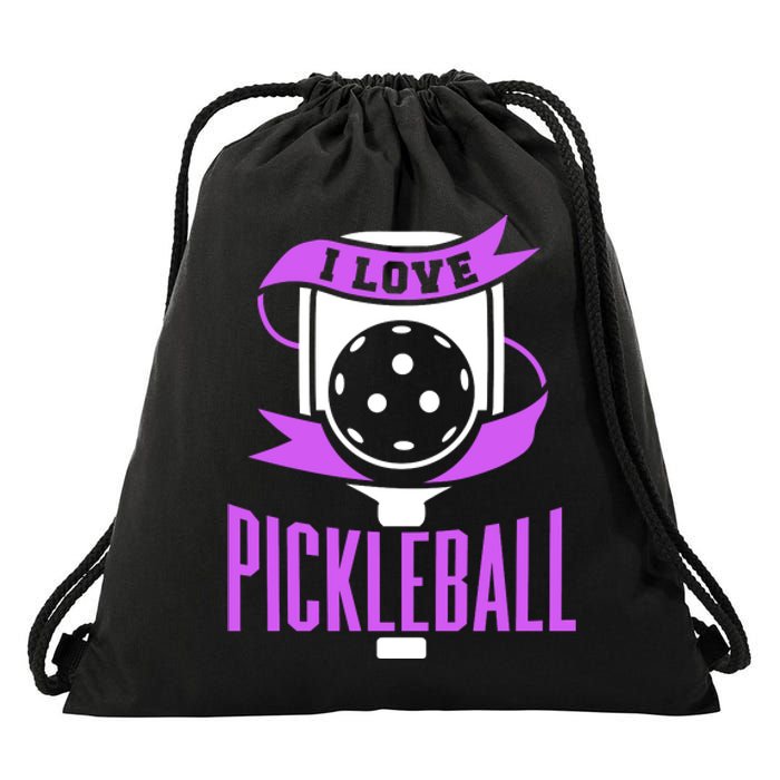 I Love Pickleball Drawstring Bag