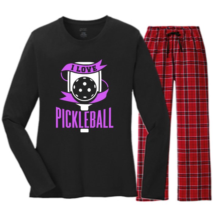 I Love Pickleball Women's Long Sleeve Flannel Pajama Set 