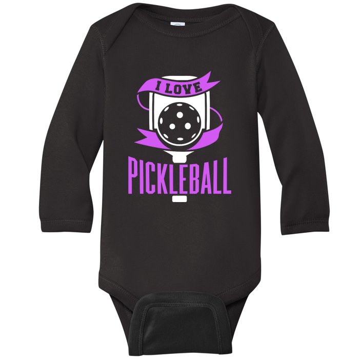 I Love Pickleball Baby Long Sleeve Bodysuit