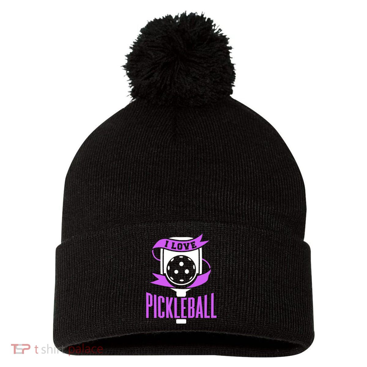 I Love Pickleball Pom Pom 12in Knit Beanie