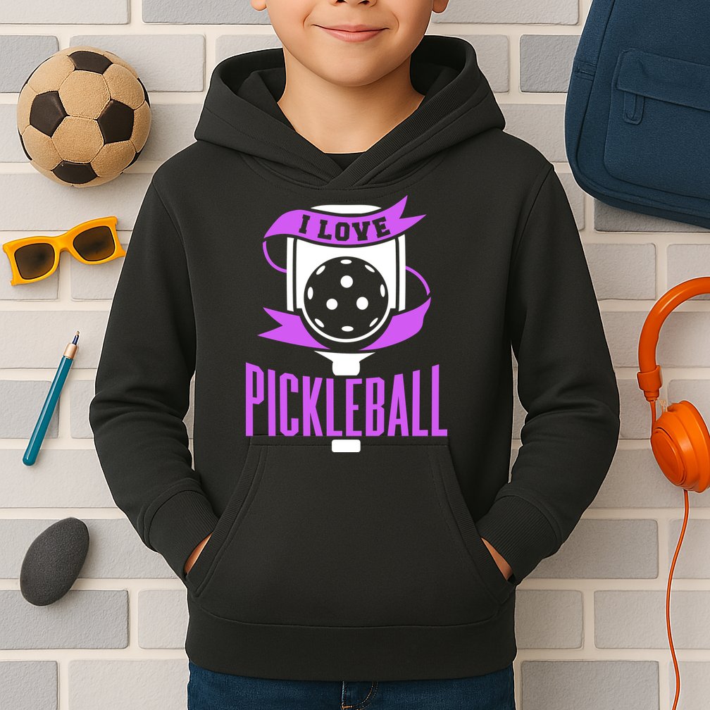 I Love Pickleball Kids Hoodie