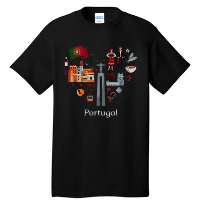 I Love Portugal Lisbon Map Iconic Traditional Souvenir Gift Tall T-Shirt