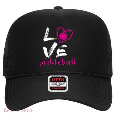 I Love Pickleball Funny Pickle Ball Player Great Gift High Crown Mesh Back Trucker Hat
