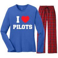 I Love Pilots Cute Gift Women's Long Sleeve Flannel Pajama Set 