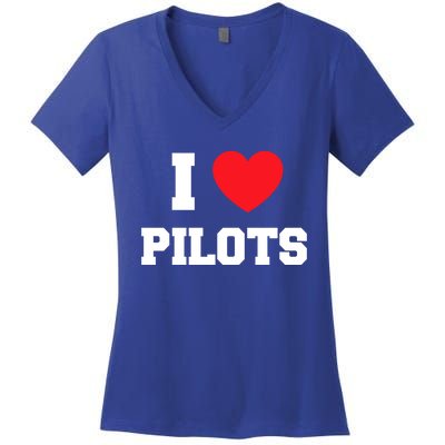 I Love Pilots Cute Gift Women's V-Neck T-Shirt