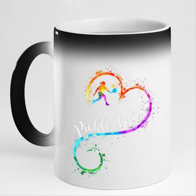 I Love Pickleball Watercolors Funny Pickleball Girl Player 11oz Black Color Changing Mug