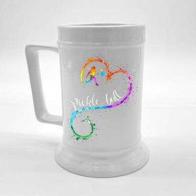 I Love Pickleball Watercolors Funny Pickleball Girl Player Beer Stein