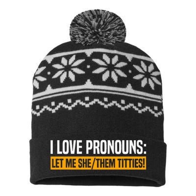 I Love Pronouns Let Me She Them Titties USA-Made Snowflake Beanie