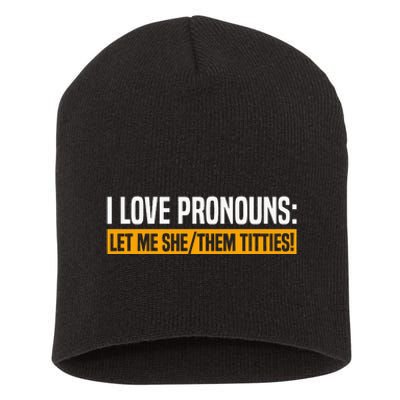 I Love Pronouns Let Me She Them Titties Short Acrylic Beanie