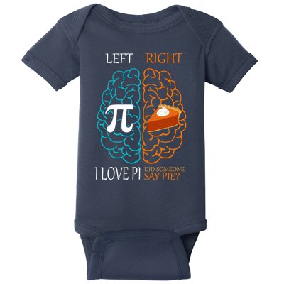 I Love Pi Did Someone Say Pie Brain Left Right Baby Bodysuit