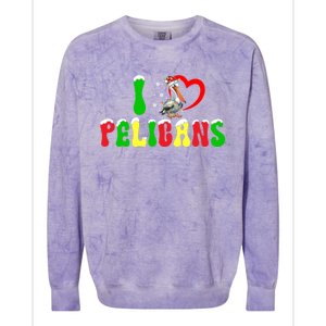 I Love Pelicans Funny Christmas Santa Hat Lights Snowflakes Cool Gift Colorblast Crewneck Sweatshirt