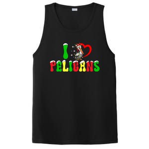 I Love Pelicans Funny Christmas Santa Hat Lights Snowflakes Cool Gift PosiCharge Competitor Tank