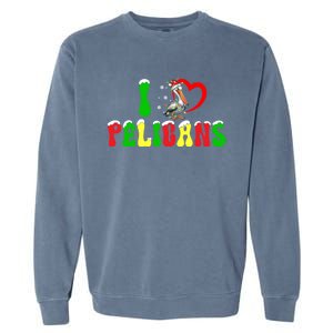 I Love Pelicans Funny Christmas Santa Hat Lights Snowflakes Cool Gift Garment-Dyed Sweatshirt