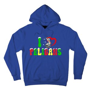 I Love Pelicans Funny Christmas Santa Hat Lights Snowflakes Cool Gift Hoodie