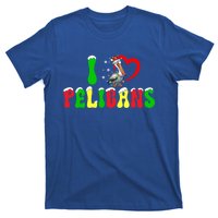 I Love Pelicans Funny Christmas Santa Hat Lights Snowflakes Cool Gift T-Shirt