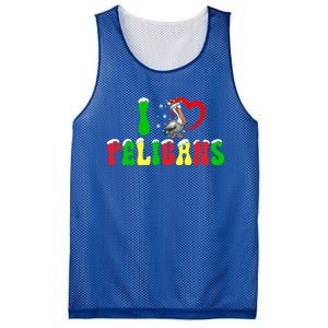 I Love Pelicans Funny Christmas Santa Hat Lights Snowflakes Cool Gift Mesh Reversible Basketball Jersey Tank