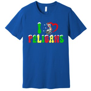 I Love Pelicans Funny Christmas Santa Hat Lights Snowflakes Cool Gift Premium T-Shirt