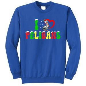 I Love Pelicans Funny Christmas Santa Hat Lights Snowflakes Cool Gift Tall Sweatshirt