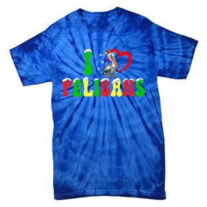 I Love Pelicans Funny Christmas Santa Hat Lights Snowflakes Cool Gift Tie-Dye T-Shirt