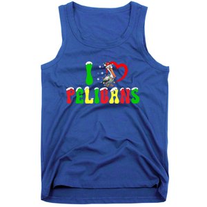 I Love Pelicans Funny Christmas Santa Hat Lights Snowflakes Cool Gift Tank Top