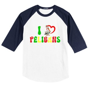 I Love Pelicans Funny Christmas Santa Hat Lights Snowflakes Cool Gift Baseball Sleeve Shirt