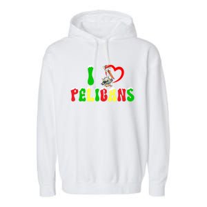 I Love Pelicans Funny Christmas Santa Hat Lights Snowflakes Cool Gift Garment-Dyed Fleece Hoodie