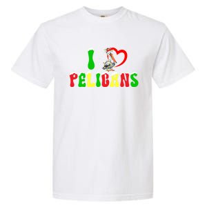 I Love Pelicans Funny Christmas Santa Hat Lights Snowflakes Cool Gift Garment-Dyed Heavyweight T-Shirt