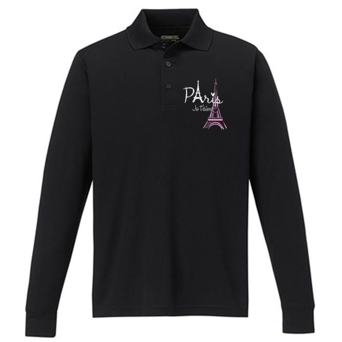 I Love Paris Eiffel Tower France French Souvenir Performance Long Sleeve Polo