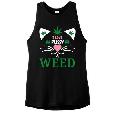 I Love Pussy And Weed Funny Cat Lovers And Pot Smokers Weed Ladies PosiCharge Tri-Blend Wicking Tank