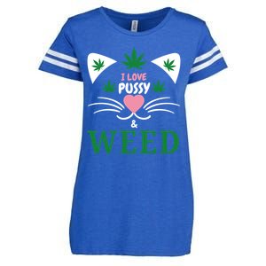 I Love Pussy And Weed Funny Cat Lovers And Pot Smokers Weed Enza Ladies Jersey Football T-Shirt