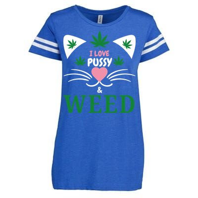 I Love Pussy And Weed Funny Cat Lovers And Pot Smokers Weed Enza Ladies Jersey Football T-Shirt