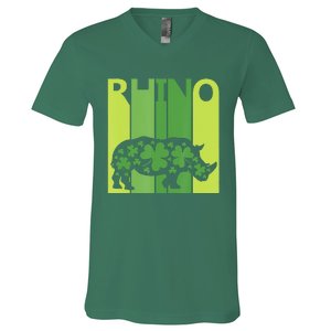 Irish Lucky Rhino Animal St Patrick's Day V-Neck T-Shirt