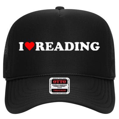 I Love Reading Cute Red Heart Books Lover High Crown Mesh Back Trucker Hat