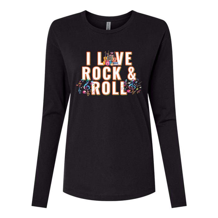 I Love Rock & Roll Music Musical Instrument Retro Vintage Womens Cotton Relaxed Long Sleeve T-Shirt