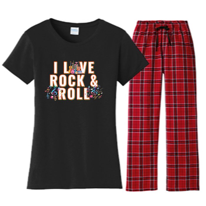 I Love Rock & Roll Music Musical Instrument Retro Vintage Women's Flannel Pajama Set