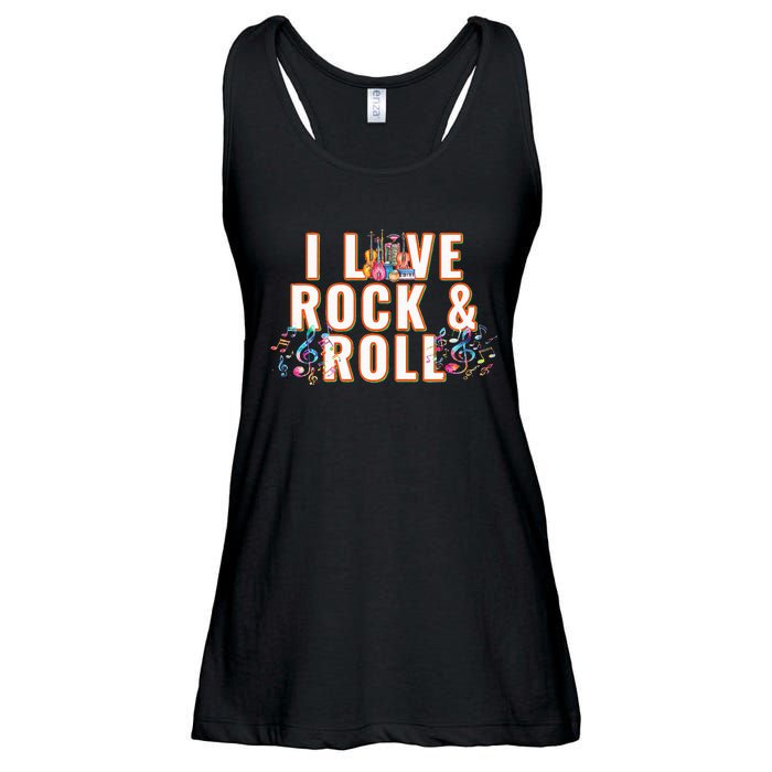 I Love Rock & Roll Music Musical Instrument Retro Vintage Ladies Essential Flowy Tank