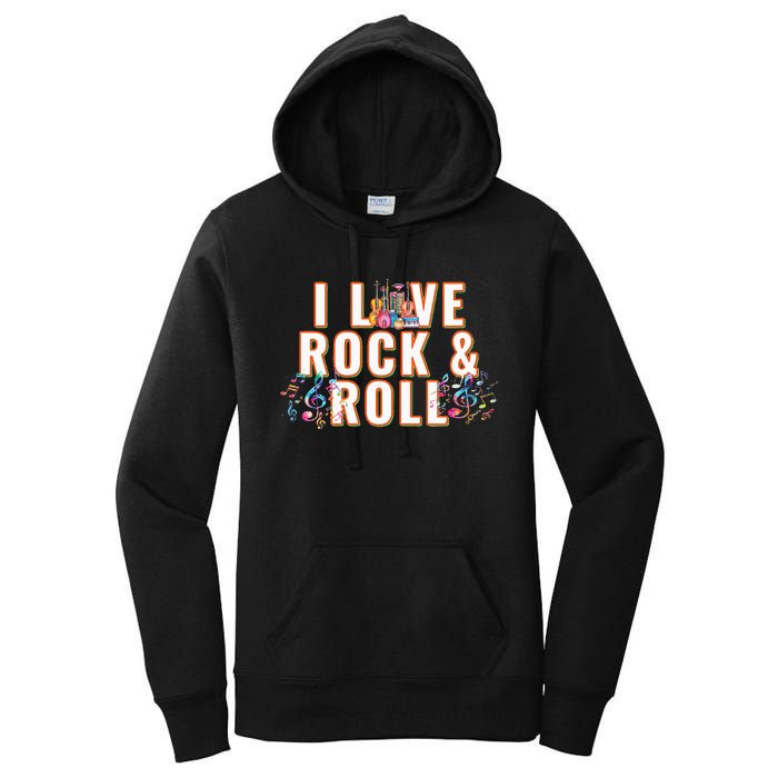 I Love Rock & Roll Music Musical Instrument Retro Vintage Women's Pullover Hoodie