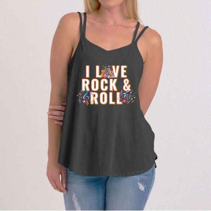 I Love Rock & Roll Music Musical Instrument Retro Vintage Women's Strappy Tank