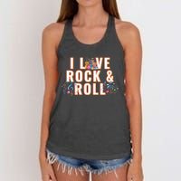 I Love Rock & Roll Music Musical Instrument Retro Vintage Women's Knotted Racerback Tank