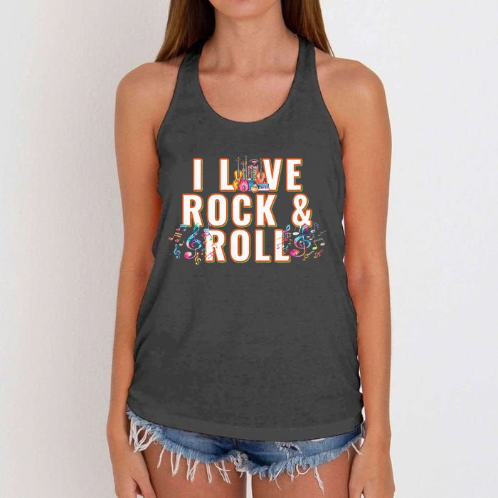 I Love Rock & Roll Music Musical Instrument Retro Vintage Women's Knotted Racerback Tank