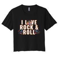 I Love Rock & Roll Music Musical Instrument Retro Vintage Women's Crop Top Tee