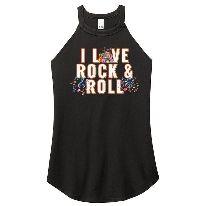 I Love Rock & Roll Music Musical Instrument Retro Vintage Women's Perfect Tri Rocker Tank