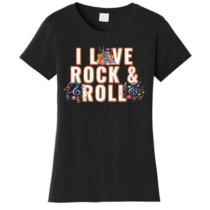 I Love Rock & Roll Music Musical Instrument Retro Vintage Women's T-Shirt