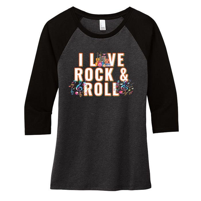 I Love Rock & Roll Music Musical Instrument Retro Vintage Women's Tri-Blend 3/4-Sleeve Raglan Shirt