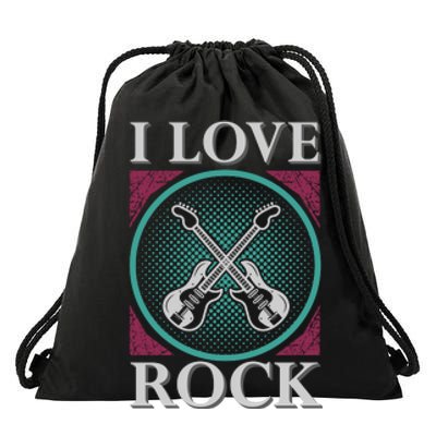 I Love Rock Drawstring Bag