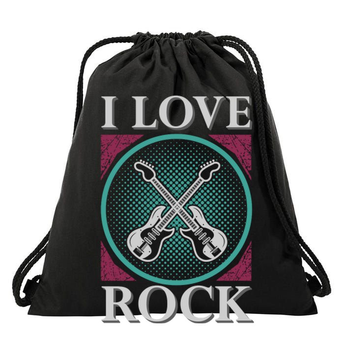 I Love Rock Drawstring Bag