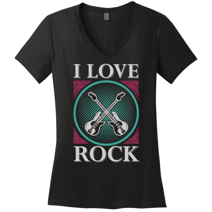 I Love Rock Women's V-Neck T-Shirt